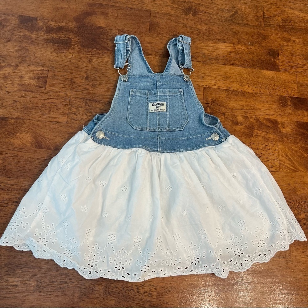 OshKosh B’gosh denim cotton overall dress eyelet trim size 3T